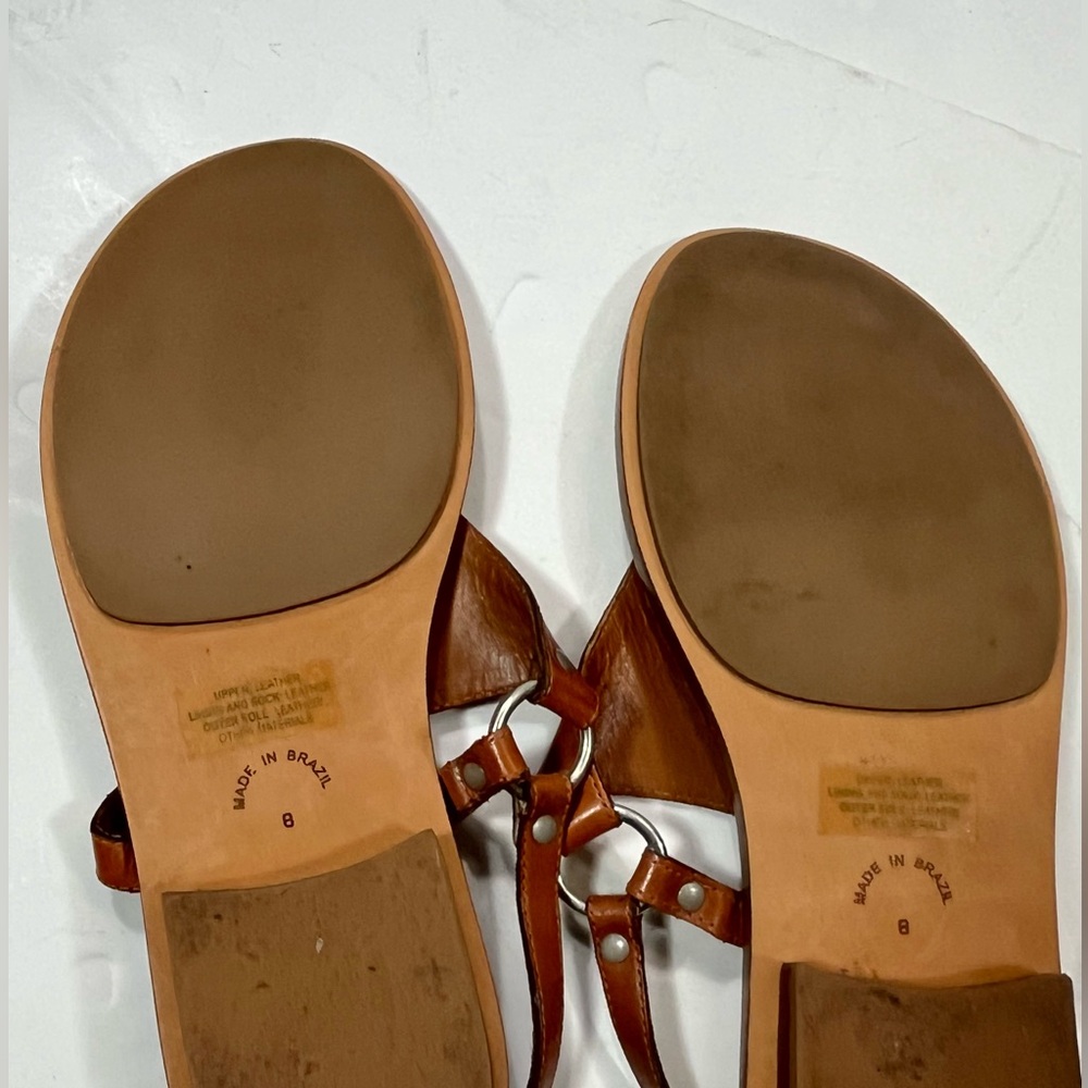 GAP Brown Leather Thong Sandals Ankle Strap Buckle Women’s Size 8 Flat - Picture 5 of 7